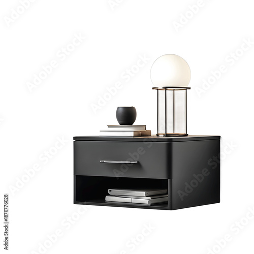 Wallpaper Mural Contemporary black matte nightstand with floating design isolated on a empty plain background Torontodigital.ca
