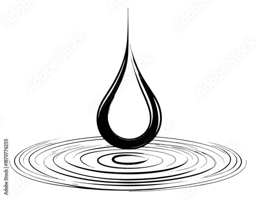 Hand drawn illustration of a water drop depicting ripples for environmental concepts