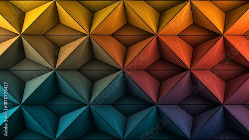 Vibrant geometric pattern with colorful 3D triangles