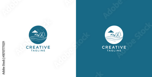 Ocean wave logo in a circle. Minimalist and simple vector design.