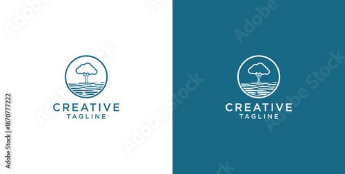 Ocean wave logo in a circle. Minimalist and simple vector design.