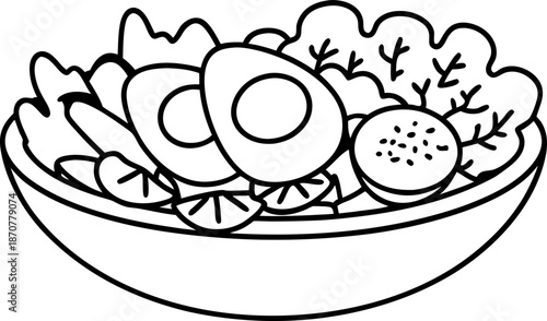 Healthy salad bowl with fresh vegetables and boiled eggs, nutritious meal concept