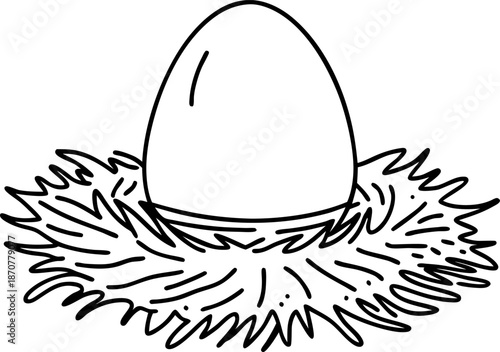 egg resting in a simple nest outline natural bird egg in straw nest concept illustration