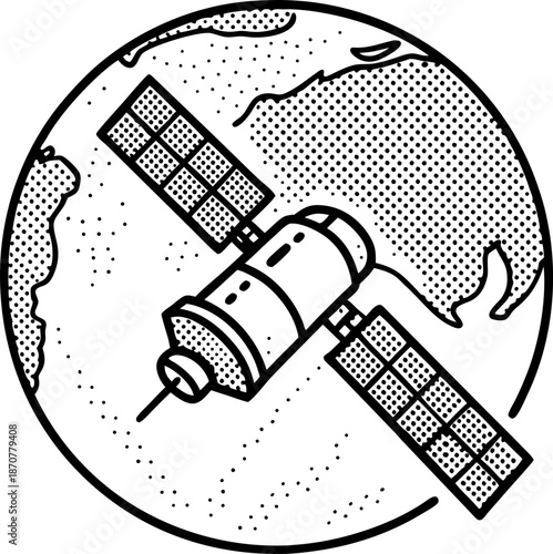 Satellite orbiting planet earth with detailed solar panels and antenna system