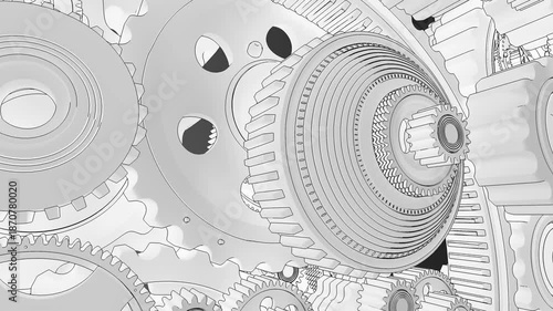 Mechanical gears arranged as a brain with smooth camera movement illustrating machine based intelligence and thought processes.