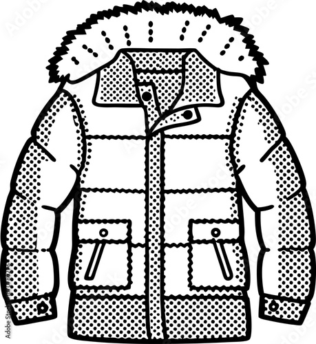 Winter jacket with fur collar and buttoned pockets, thick padded coat for cold weather