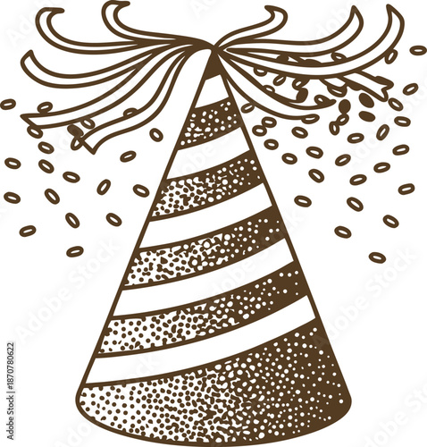 Party hat with confetti and streamers celebrating festive events and joyful occasions