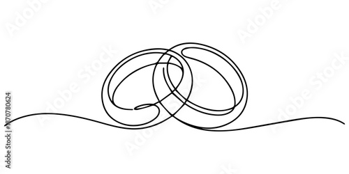 Wedding rings icon. Continuous one line drawing of wedding rings. Vector illustration, Wedding Ring continuous one line drawing minimalism design, couple wedding rings one continuous line drawing pro.