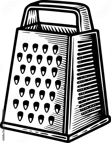 metal box grater with handle for shredding and slicing food in kitchen cooking and meal preparation