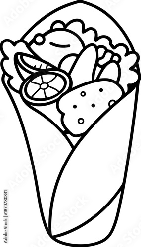 wrap sandwich filled with fresh vegetables and deli meat, healthy fast food meal