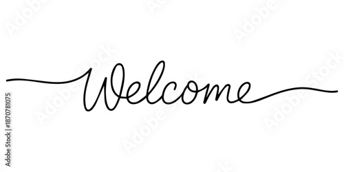 One continuous line drawing typography line art of welcome word writing isolated on white background, Welcome word - continuous one line with word. Minimalist drawing of phrase illustration. vector.