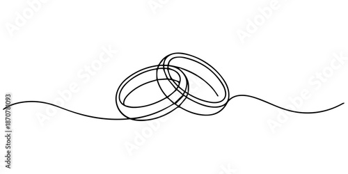 Wedding rings continuous one line drawing minimalist style outline illustration, Continuous line drawing, Wedding rings, Black isolated on white background, Hand drawn vector illustration, Wedding pro