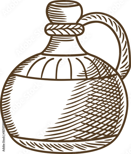 Vintage ceramic jug with handle and stopper, classic pottery container for liquids