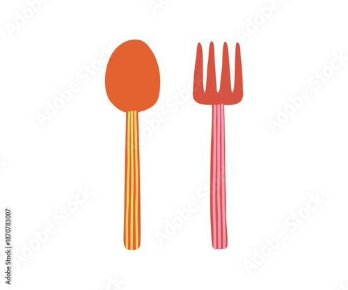Fork and spoon, hand drawn texture illustration. Kitchen utensils for eating.
