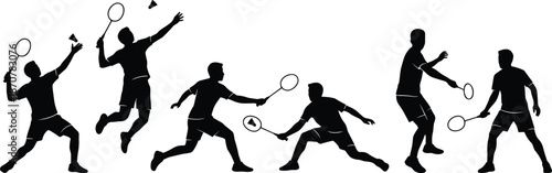 badminton, silhouette, vector, sport, athlete, racket, shuttlecock, action, jump, smash, serve, defense, rally,