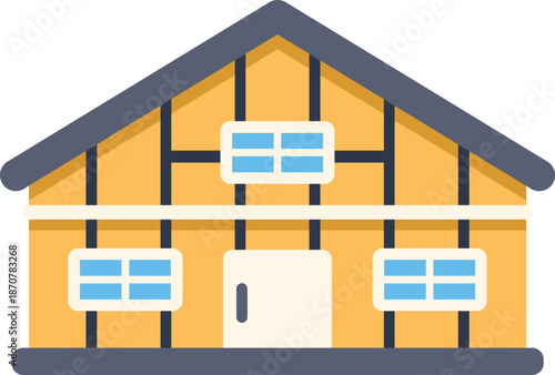 Simple prefabricated house icon showcasing modern construction methods for residential buildings