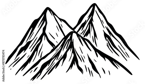 Hand drawn illustration of mountains depicting rocky peaks for nature and adventure designs