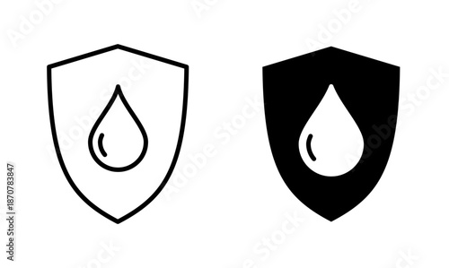 Water and shield icon. Water conservation symbol