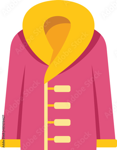 Pink winter coat with yellow collar and cuffs protecting from cold weather