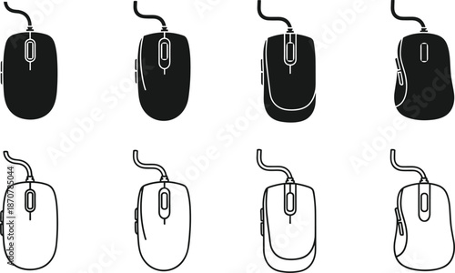 mouse, computer, vector, silhouette, technology, device, hardware, icon, wired, optical, gadget, digital, accessory