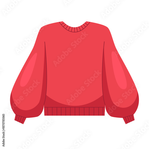 Warm Red Sweater Isolated on White. Stylish Women's Clothing. Flat Vector Illustration.