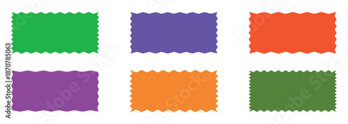  Set of Zigzag and colorful Shapes.Colorfull zigzag shapes. Zig Zag Shapes for Stickers, banners.Rectangle, square and oval shape frame with zigzag edge. Set of wavy edge frame. Color squiggle frames.