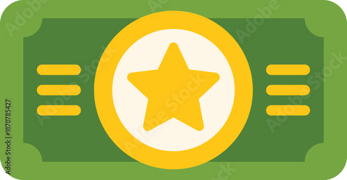 Green banknote with a prominent gold star symbolizing value, finance, and currency
