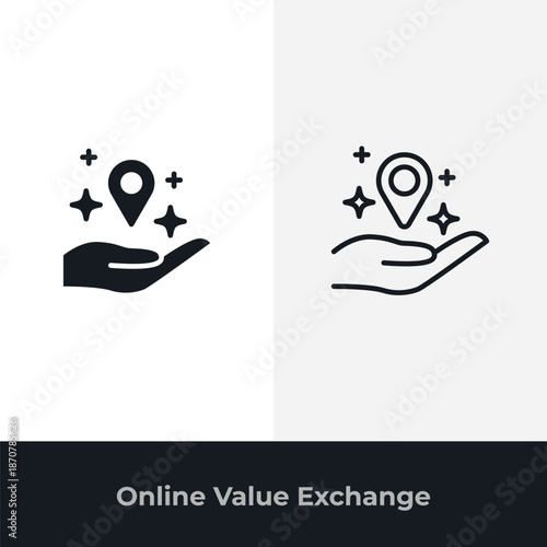 Icon of an open hand presenting a sparkling location pin, symbolizing service, delivery, or a valuable point of interest.