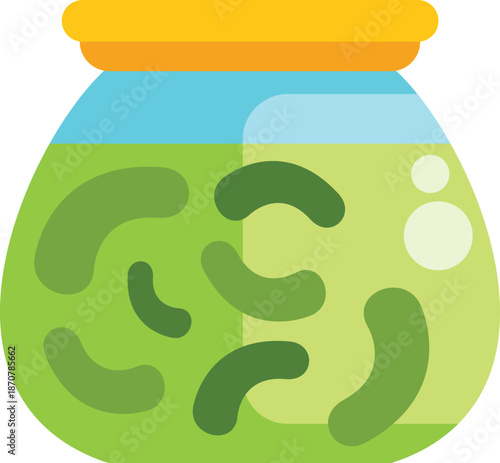 Preserved gherkins, cucumbers or cornichons floating in brine inside a closed glass jar, ideal for representing homemade pickles or canned food