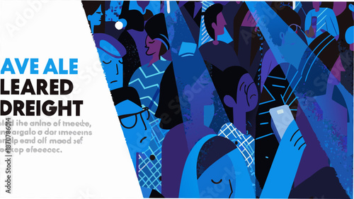 Vibrant crowd celebrating with hands raised in blue hues