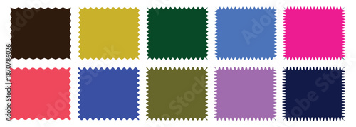  Set of Zigzag and colorful Shapes.Colorfull zigzag shapes. Zig Zag Shapes for Stickers, banners.Rectangle, square and oval shape frame with zigzag edge. Set of wavy edge frame. Color squiggle frames.