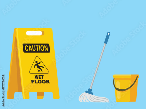 Wet Floor Sign. Cleaning Sign