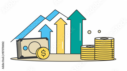 Financial growth concept with money and rising arrows