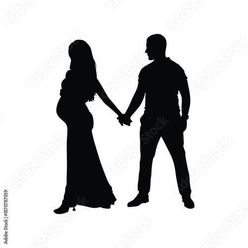 Pregnant Couple Silhouette Holding Hands