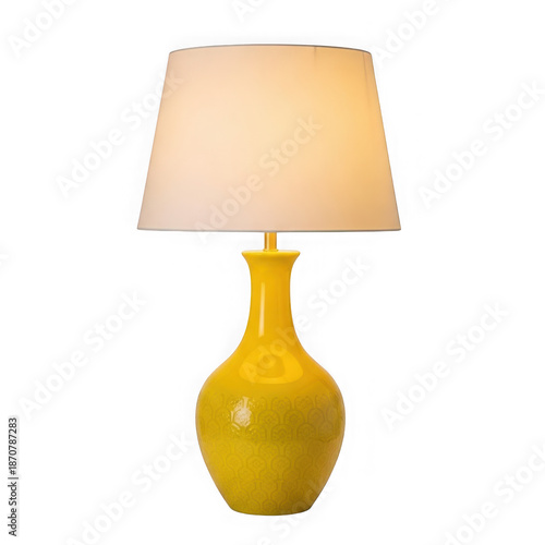 Yellow ceramic table lamp with beige shade