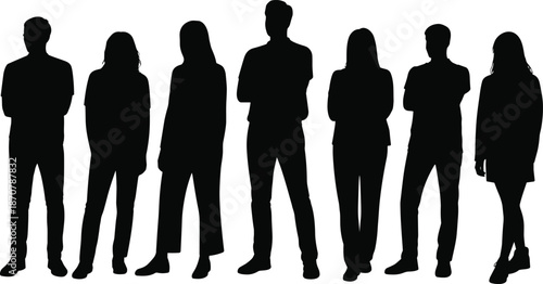 People silhouettes standing in a row showing teamwork diversity community business group unity human resources concept illustration