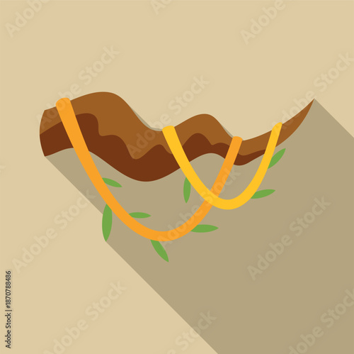 Jungle vines with green leaves hanging from a tree branch with long shadow