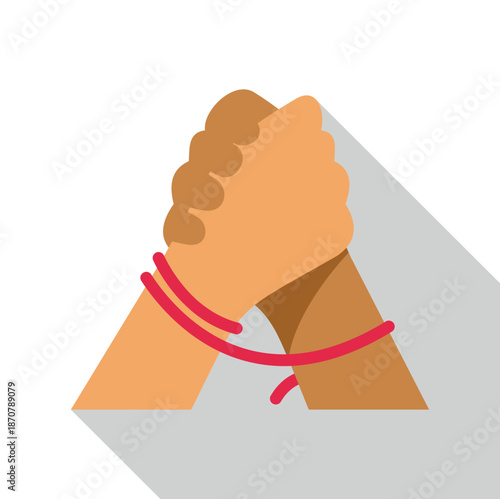 Two hands are bonding together, tied with a red string