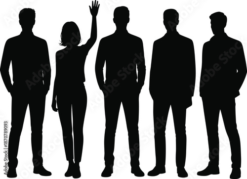Business people silhouettes standing together isolated on white background representing teamwork leadership diversity unity community and anonymous 
