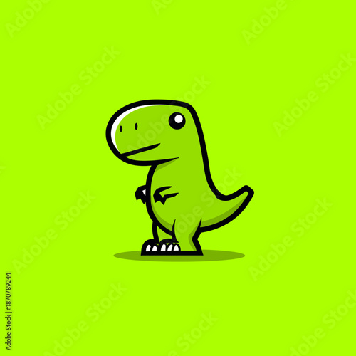 Cartoon dinosaur illustration on vibrant green background for various uses
