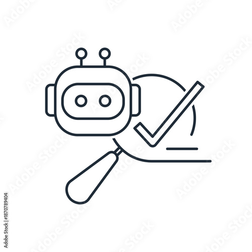 Automated information search. Automation marketing tools, answer questions through AI search technology .Vector linear icon isolated on white background.