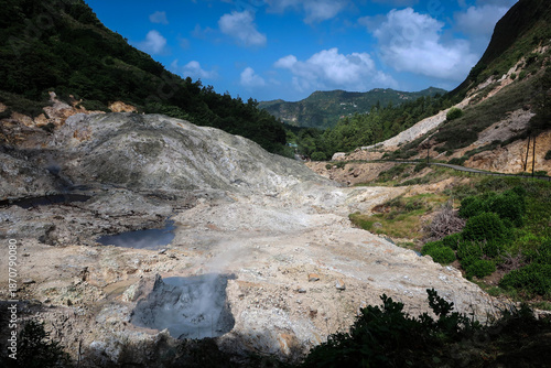 Mud volcano and sulphur springs view near Soufriere, Saint Lucia