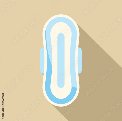 Sanitary pad with wings and long shadow on a beige background illustrating menstruation