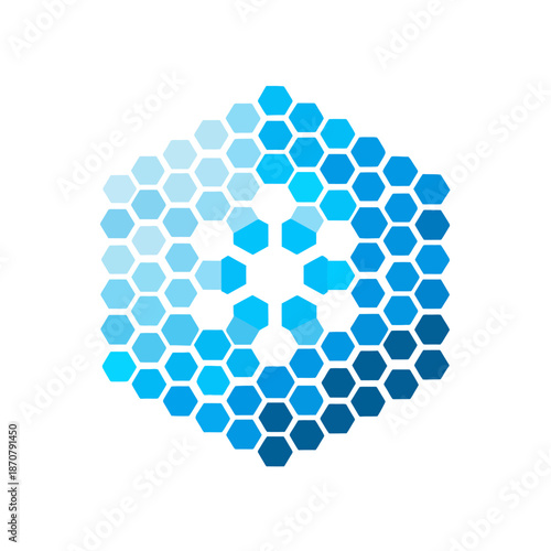 Abstract honeycomb structure in shades of blue on white background