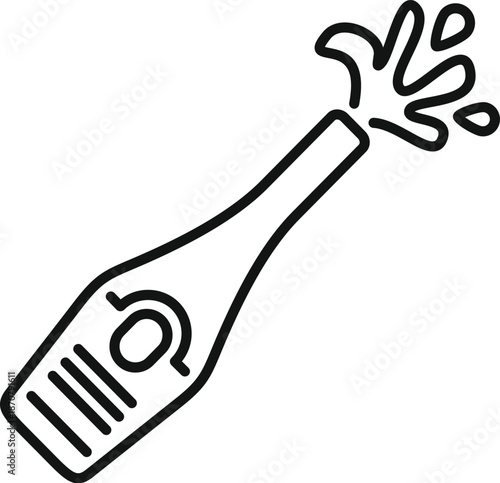 Champagne bottle with liquid splashing, symbolizing celebration, party, and luxury