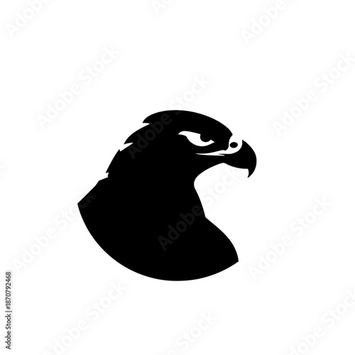 Silhouette of a bird of prey profile against white background