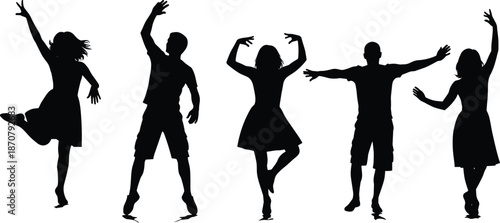 Silhouettes of Dancers in Varied Outfits and Expressive Poses, Ideal for Movement, Style, Emotion, or Creative Design Projects