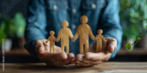 Hands Holding Paper Cutouts of Family Members in Natural Setting