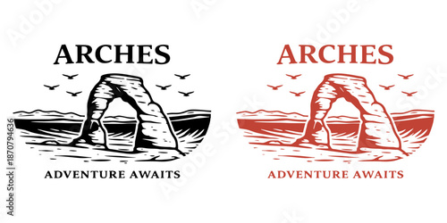 arches national park monoline vintage outdoor badge design