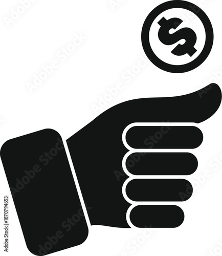 Hand tossing a dollar coin, representing finance, donation, and decision making